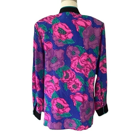 Bob Mackie Wearable Art 100% Silk Asian Floral Tunic Top Blouse Women’s Medium - Picture 3 of 7